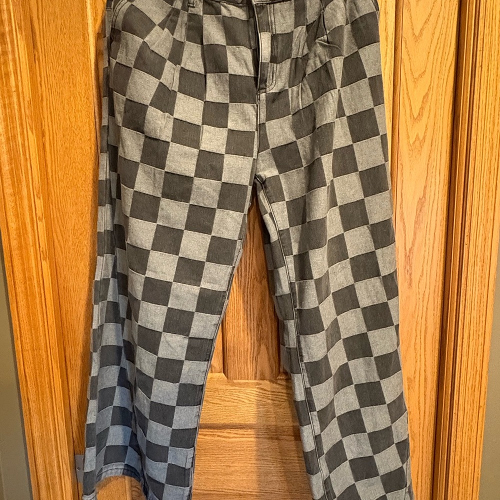 Black and Grey wide leg checked jeans